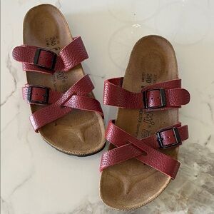 Birkenstock Tatami Red Slide with Black Buckles